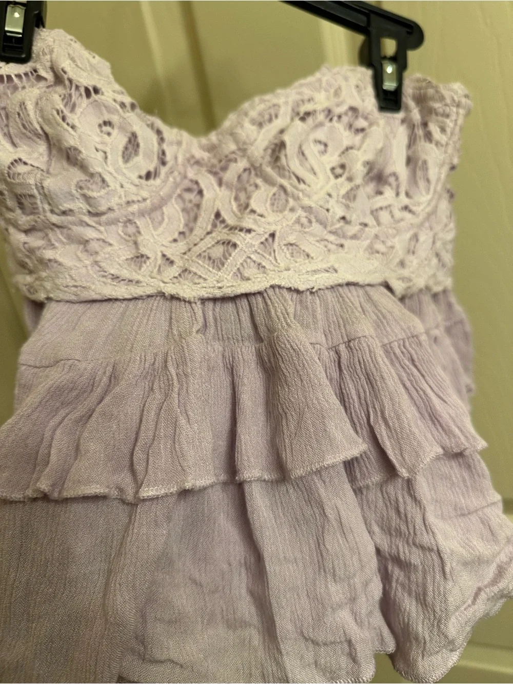 Free People Lace Bustier Tiered Ruffle Crop Top - Light Lavender